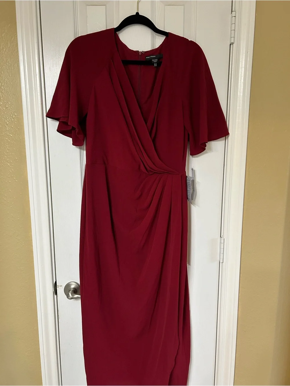 Maggy London Wine-Red Wrap-Style Midi Dress - Picture 2 of 6
